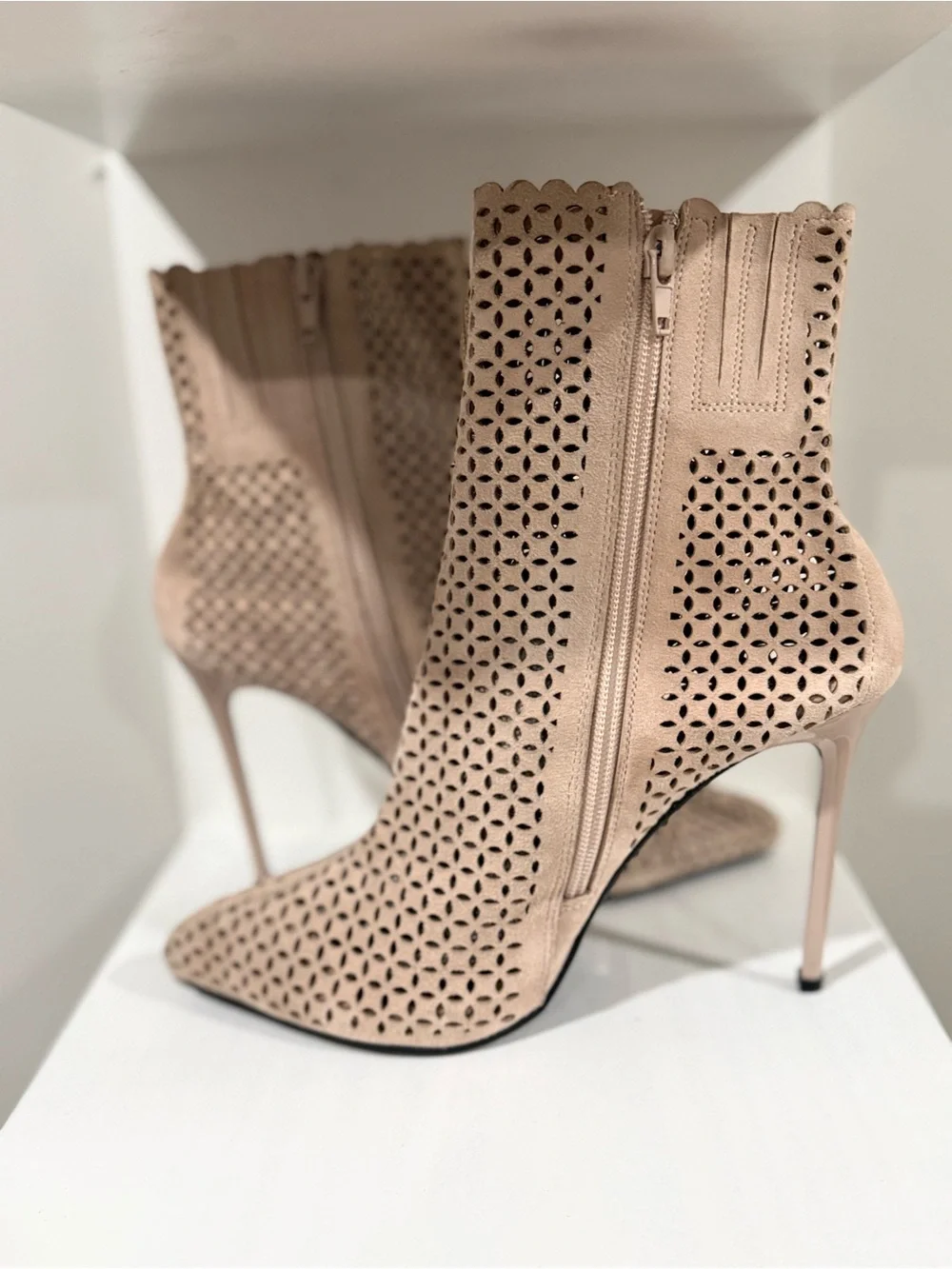 Jeffrey Campbell Blush Scalloped Laser-Cut Pointed Ankle Booties